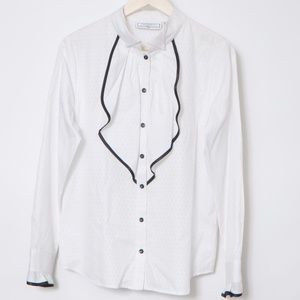 **Tuxedo Shirt White Bib Black Trim in women's